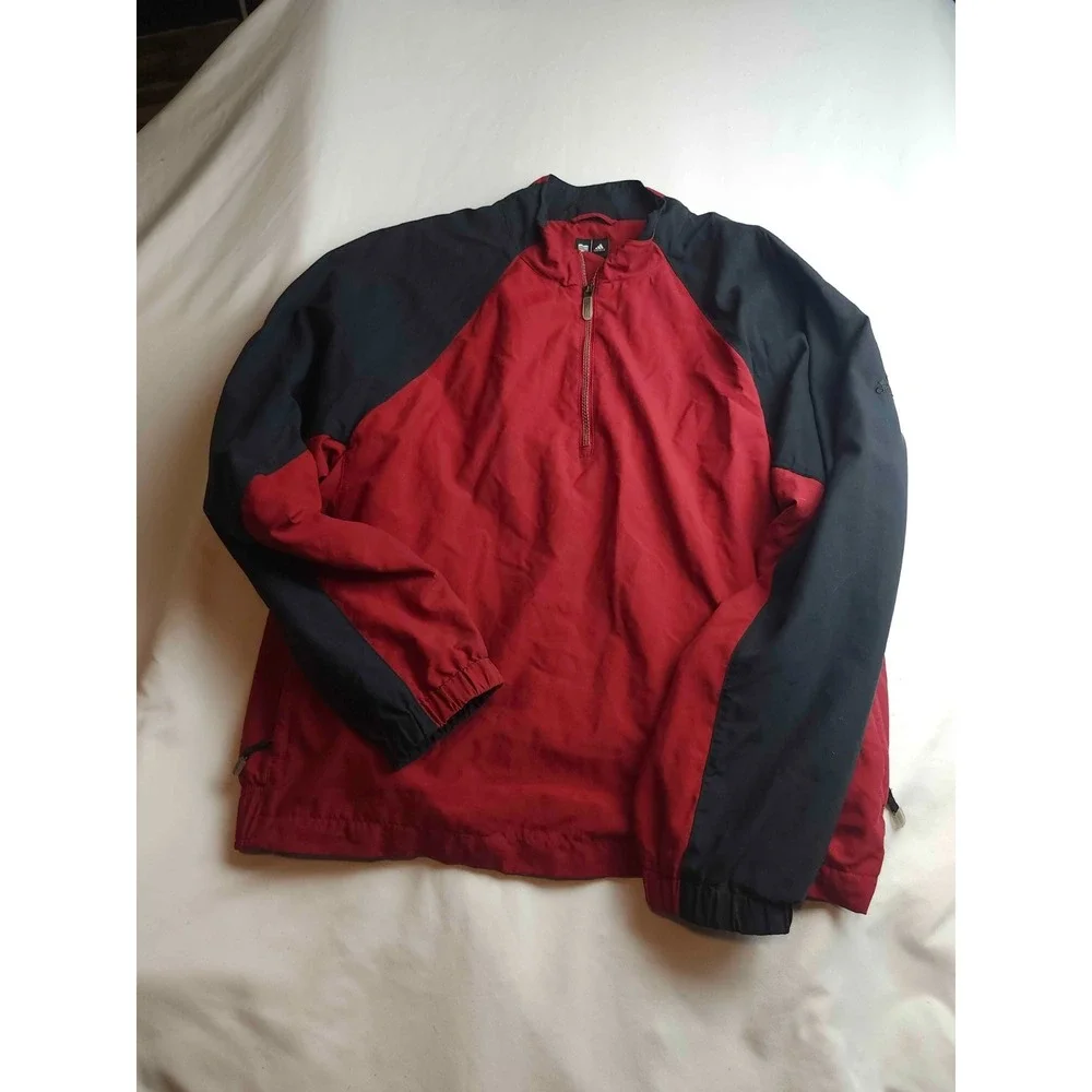 Adidas Climaproof Jacket Mens Medium Red Black Woven Windbreaker Quarter Zip